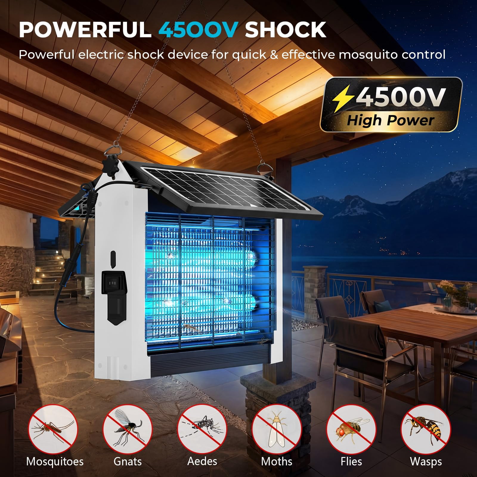 Upgraded Solar Zapper Outdoor With Dual Panels  4500v Cordless Rechargeable Fly Insect Killer Waterproof Electric Mosquitoes For Patio Garden Backyard Rv Camping Pond