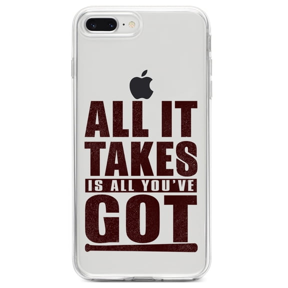 DistinctInk Clear Shockproof Hybrid Case for iPhone 7 PLUS / 8 PLUS (5.5" Screen) TPU Bumper Acrylic Back Tempered Glass Screen Protector - All It Takes Is All You've Got Baseball