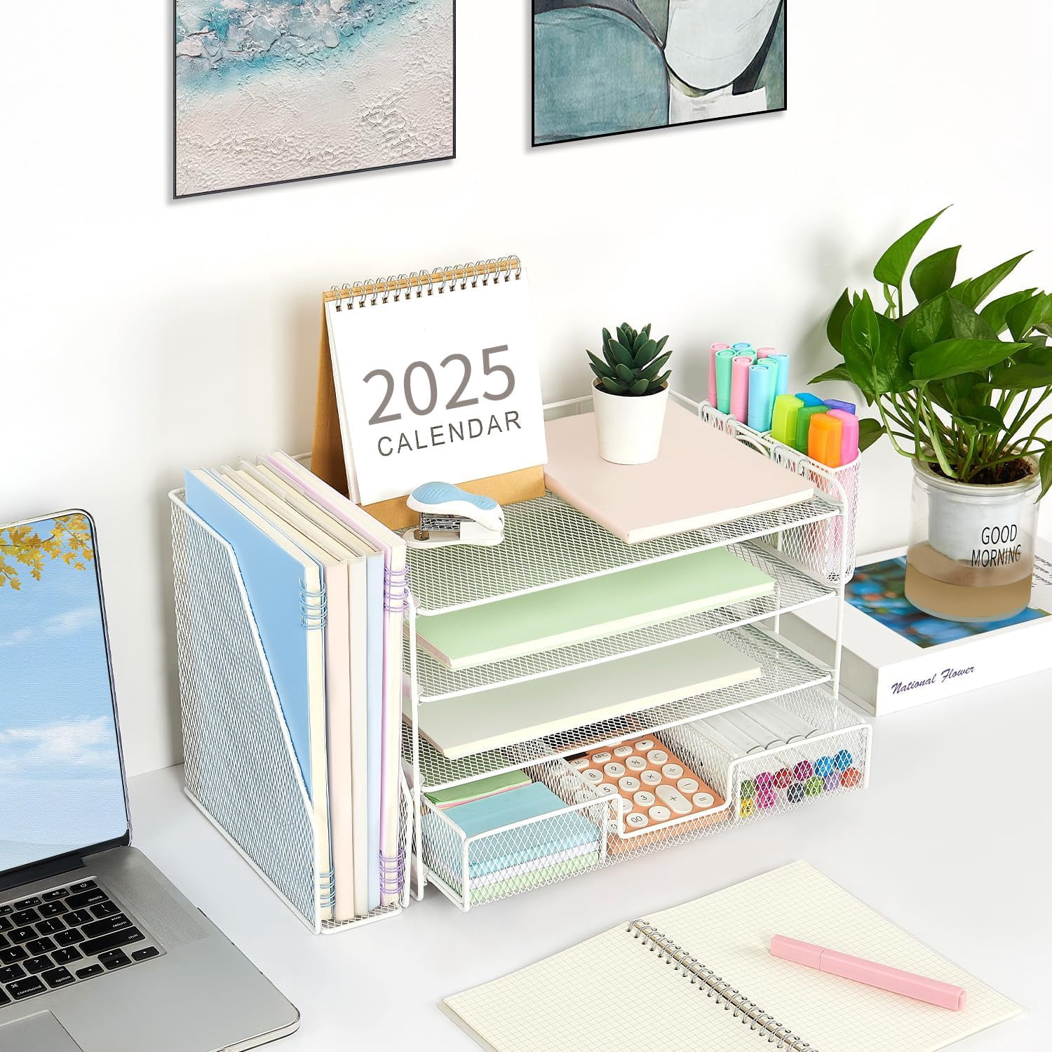 Desk Organizers and Accessories with File Holder,Desk Accessories & Workspace Organizers with Drawer and  Pen Holder, Paper Organizer for Office Supplies