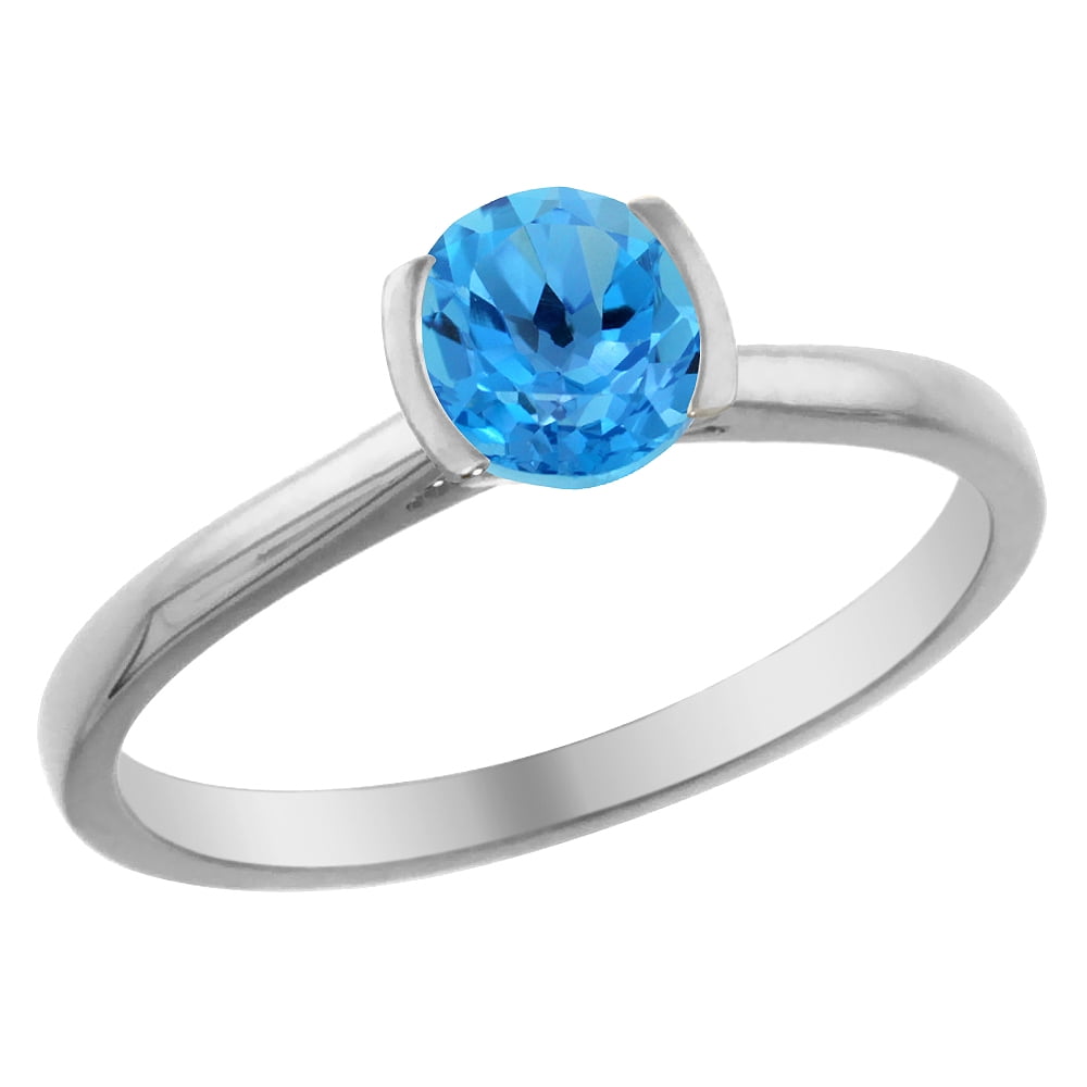 14K White Gold Natural Swiss Blue Topaz Solitaire Ring Round 5mm, sizes 5 10 by WorldJewels
