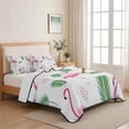 thumbnail image 5 of Twin XL Quilt Set 68''x98'', Pink Flamingos Lightweight Summer Bedspread Coverlet Set with 2 Pillow Shams, Summer Green Tropical Palm Leaves Breathable All Season Quilt Bedding for Dorm/Guest Room, 5 of 9