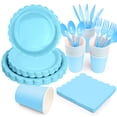 thumbnail image 7 of Inadays 175Pcs Disposable Party Supplies Includes Blue Paper Plates Cup Napkins Forks Spoons Knives, Dinnerware Set for Garden Party Birthday BBQ Baby Shower Wedding, Serve 25 Guests, 7 of 7