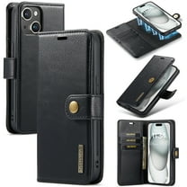 Dteck Case for iPhone 15 Wallet 2 in 1 Magnetic Detachable Folio Flip Leather Case for Men Women,Black