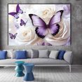 thumbnail image 2 of Mudket White Roses with Purple Butterflies Canvas Wall Art, Floral Wall Decor, Framed Ready to Hang Artwork for Living Room Bedroom Wedding Decor - 12"L x 8"W, 2 of 10