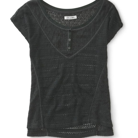 Aeropostale Womens Sheer Mixed Knit Henley Sweater, Grey, Medium