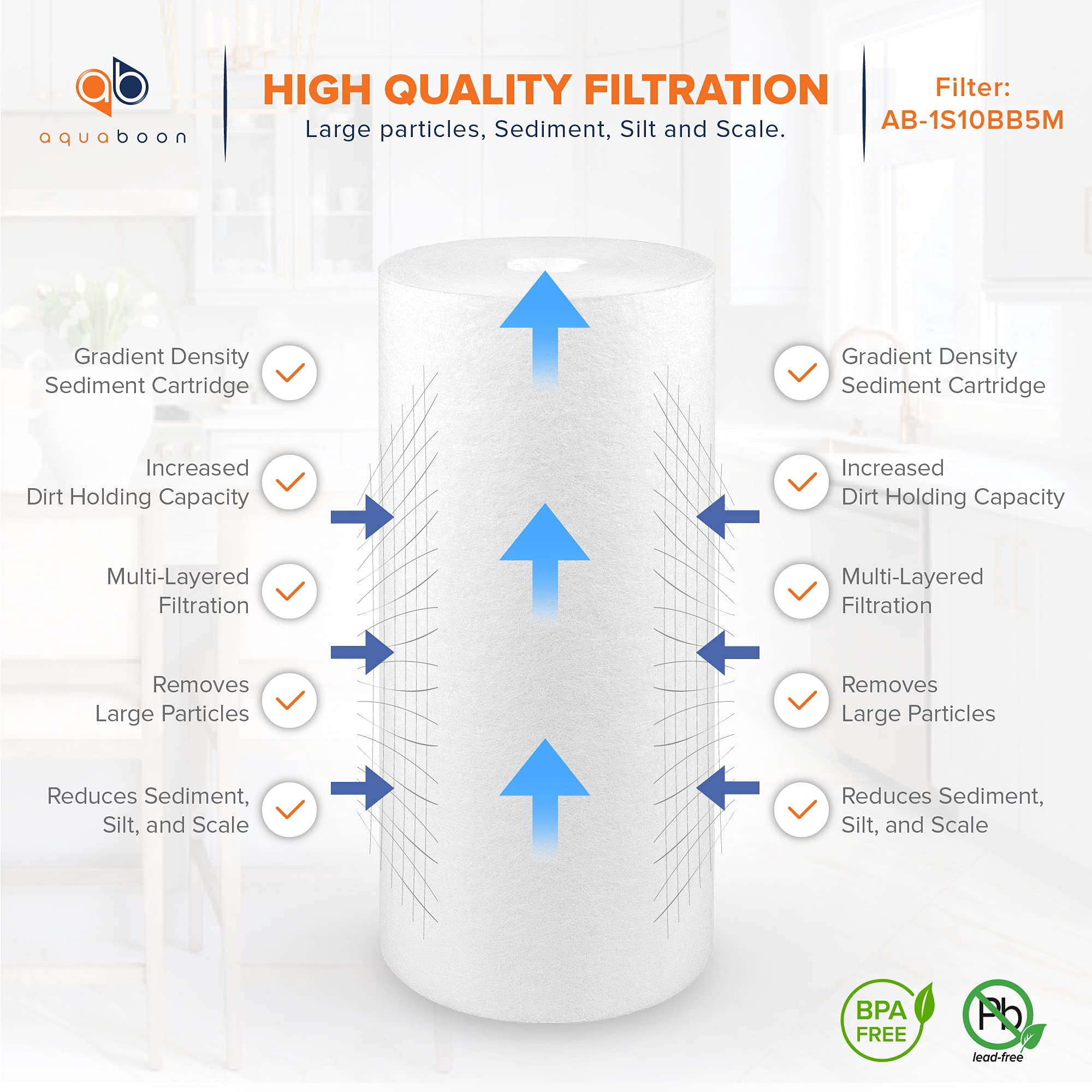 5 Micron 10 X 4.5 Well Water Sediment Filter Replacement Whole House Compatible With Dgd-5005  Wfhd13001b 4-pack