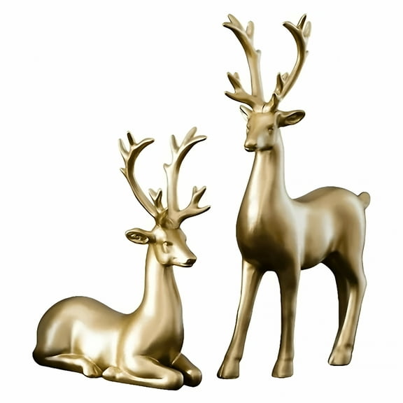 LAMIRO Standing and Sitting Reindeer Resin Sculpture 2pcs Lucky Deer Statue Figurines for Living Room, Bedroom, Office Desktop