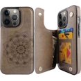 thumbnail image 1 of Compatible for iPhone iPhone 11 Pro 5.8' Wallet Case with Card Holder, Mandala Embossed Faux Leather Kickstand Card Slots Case, Handmade Shockproof Protective Slim Soft Flip Phone Case, Grey, 1 of 9