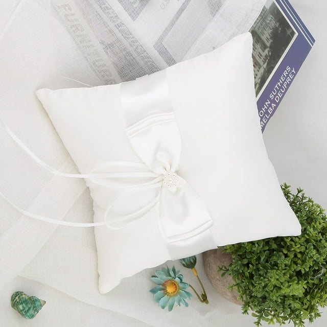 Almohada Para Anillo De Bodas Perla De Simulación Cojín Para Anillos De Bodas De Uso Múltiple Cojín Hermoso Bowknot Para Compromiso Para La Decoración De La Habitación Para Anggrek Otros
