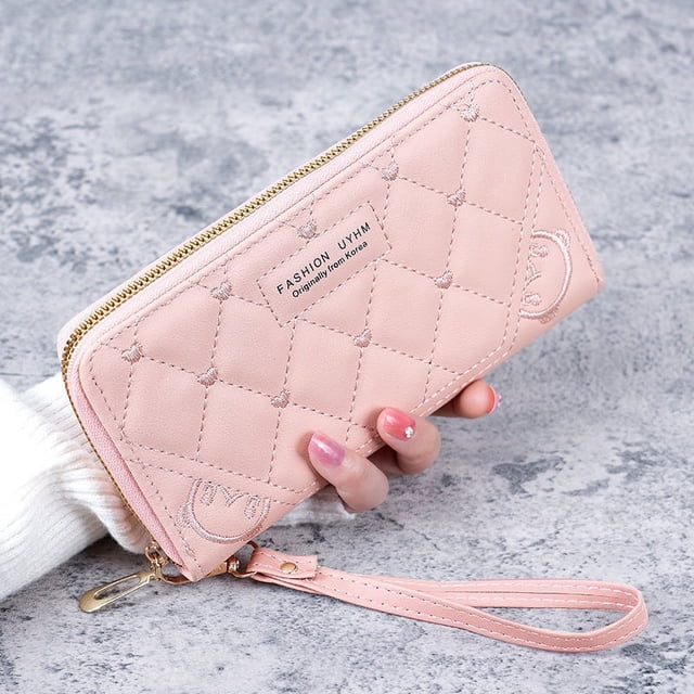 Cartera de mano de estilo coreano para mujer, billetera multifunción con cremallera larga, billetera para teléfono móvil de gran capacidad