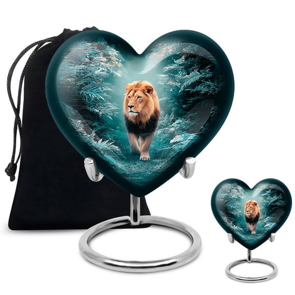 Yatskia Forest Lion Large Funeral Urns for Human Ashes Adult Men and Women, Small Cremation Urn for Adult Ashes Dad, (Heart 8 Inch and 3 Inch)