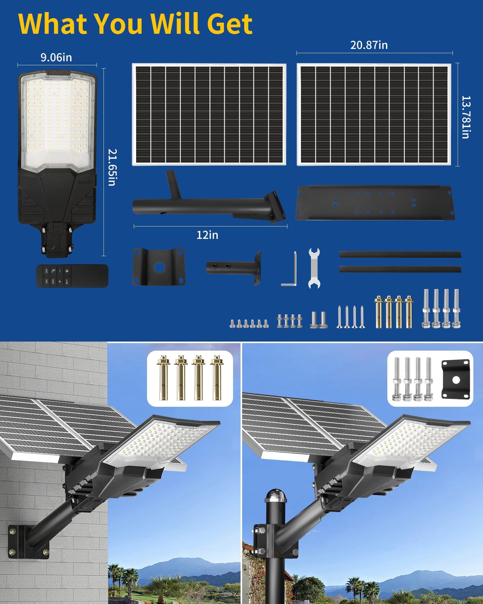 Bjsuc Solar Street Lights Outdoor, Commercial Parking Lot Light Dusk to Dawn Flood Lights Lamp for Yard, Road, Garages