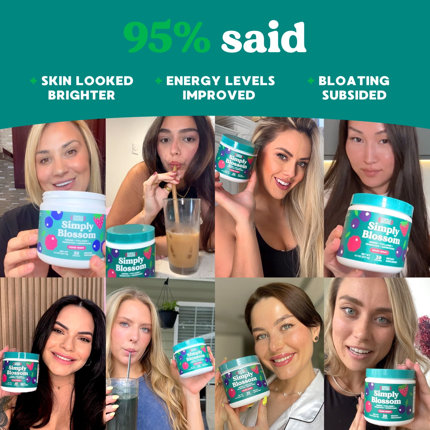 Simply Blossom Daily Greens & Superfood Powder for Women – Collagen + Probiotics for Digestion, Bloating Relief & Energy – 48 Organic Nutrients, Gut Health Support – Mixed Berry, 30-Day SupplySimply