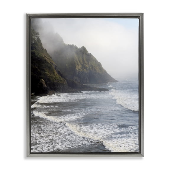 Stupell Industries Contemporary Cliffside Sea Waves Landscape Gray Floating Frame Canvas Art, 25 x 31, by Alan Majchrowicz