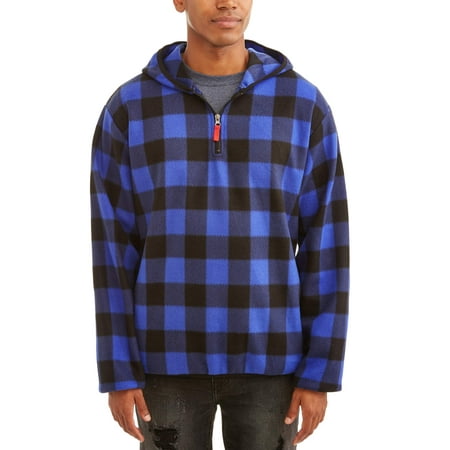 - Men's 1/4 Zip Buffalo Plaid Print Microfleece Jacket, Up to Size 5XL