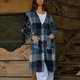 thumbnail image 3 of qucoqpe Womens Plaid Trench Coat Long Sleeve Button Up Casual Shacket Jacket Fall Winter Fashion Elegant Long Pea Coat with Pockets, 3 of 6