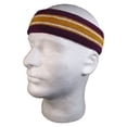 thumbnail image 2 of Couver Unisex Terry Striped Basketball Headband Sweatband, Purple/Golden Yellow/White, 3 Pieces, 2 of 7