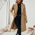 thumbnail image 2 of Stichou Women's Winter Wool Coat Business Long Sleeve Fall Winter Notch Lapel Oversized Long Peacoat Camel L, 2 of 8