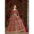 thumbnail image 3 of Royal Radiance Maroon Red All-Over Embroidered Net Wedding Anarkali Gown, 3 of 4