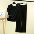 thumbnail image 2 of Ensemble de Pyjama pour Femme 2 Pcs Assorties Haut à Manches Courtes et Pantalon avec Poches, 2 of 8