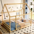 thumbnail image 3 of Leumius Full Size Floor Bed with House Roof Frame, Fence Guardrails Montessori Floor Bed for Boys Girls Natural, 3 of 7