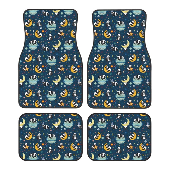 Balery Space Sleeping Panda Juego de 4 Alfombrillas para Auto, Revestimientos de Caucho Resistente, Diseño Antideslizante