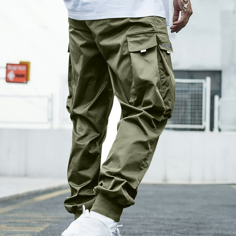 YUTK Mens Jogger Pants on Clearance Men s Solid Casual Pocket Outdoor Elastic Waistbelt Jogger Drawstring Trousers Work Pants Army Green Xl Walmart