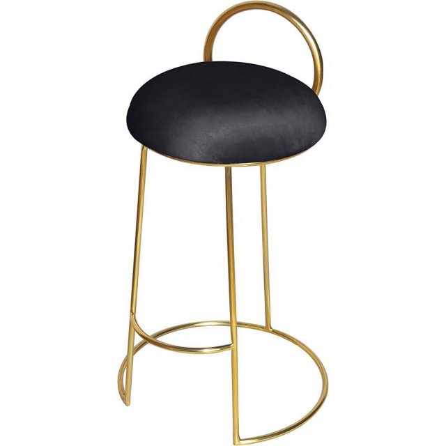 Meridian Furniture Ring Soft Black Velvet Counter Stool in Brushed Gold Finish