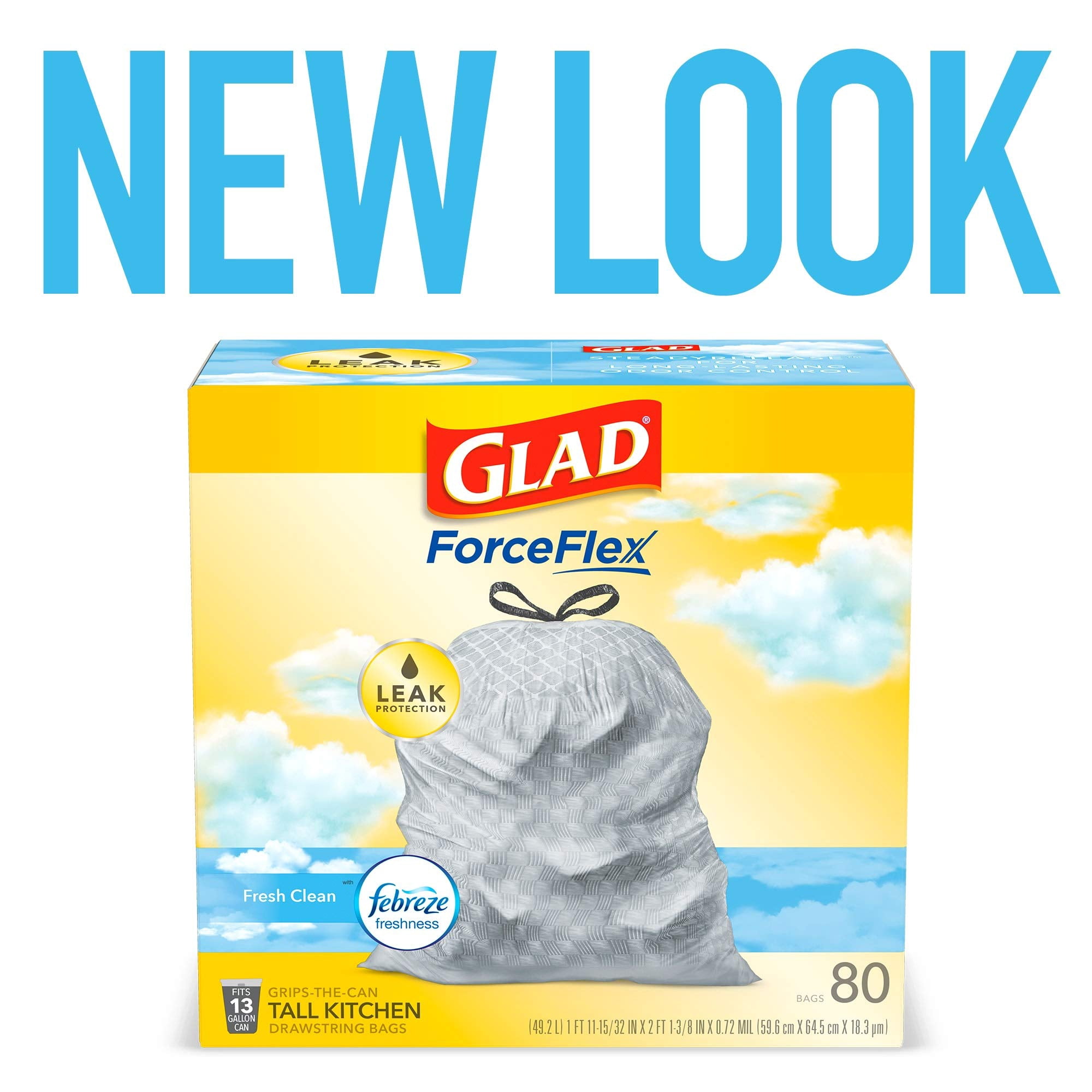 Glad Odorshield Drawstring Tall Kitchen Trash Bags - Fresh Clean - 13 Gallon - 80 Count