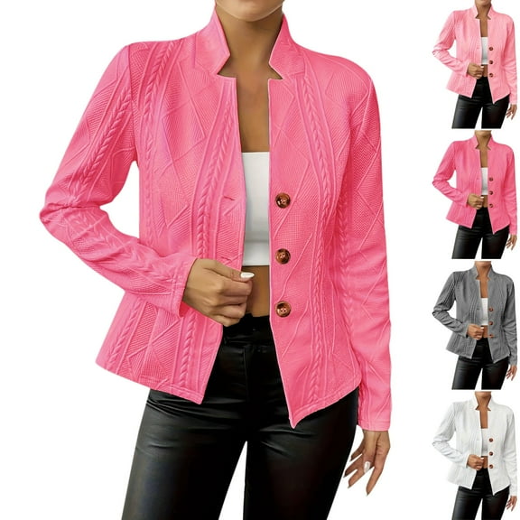 UVEASISHA Blazer Jacket for Women Business Casual Office Jackets Long Sleeve 3 Buttons Cropped Blazers Gray L