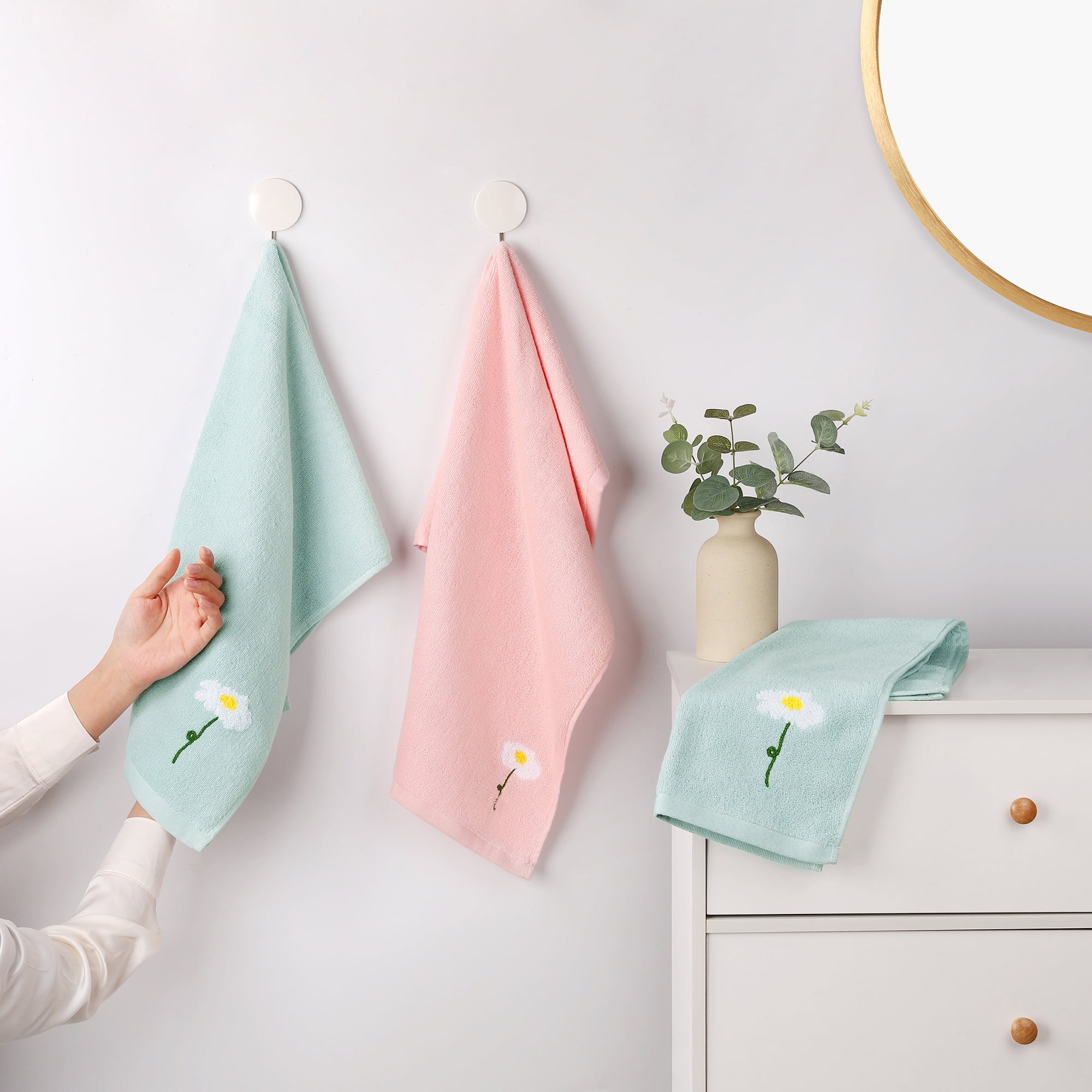 Unique Bargains 4 Pcs Soft Absorbent Floral Pattern Cotton Hand Towel Grey/Yellow
