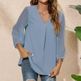 thumbnail image 5 of Shirt Womens Summer Chiffon V Neck Long Sleeve Blouse Casual Loose Work Business Floral Shirts Tunic Tops Shirts For Women, 5 of 9