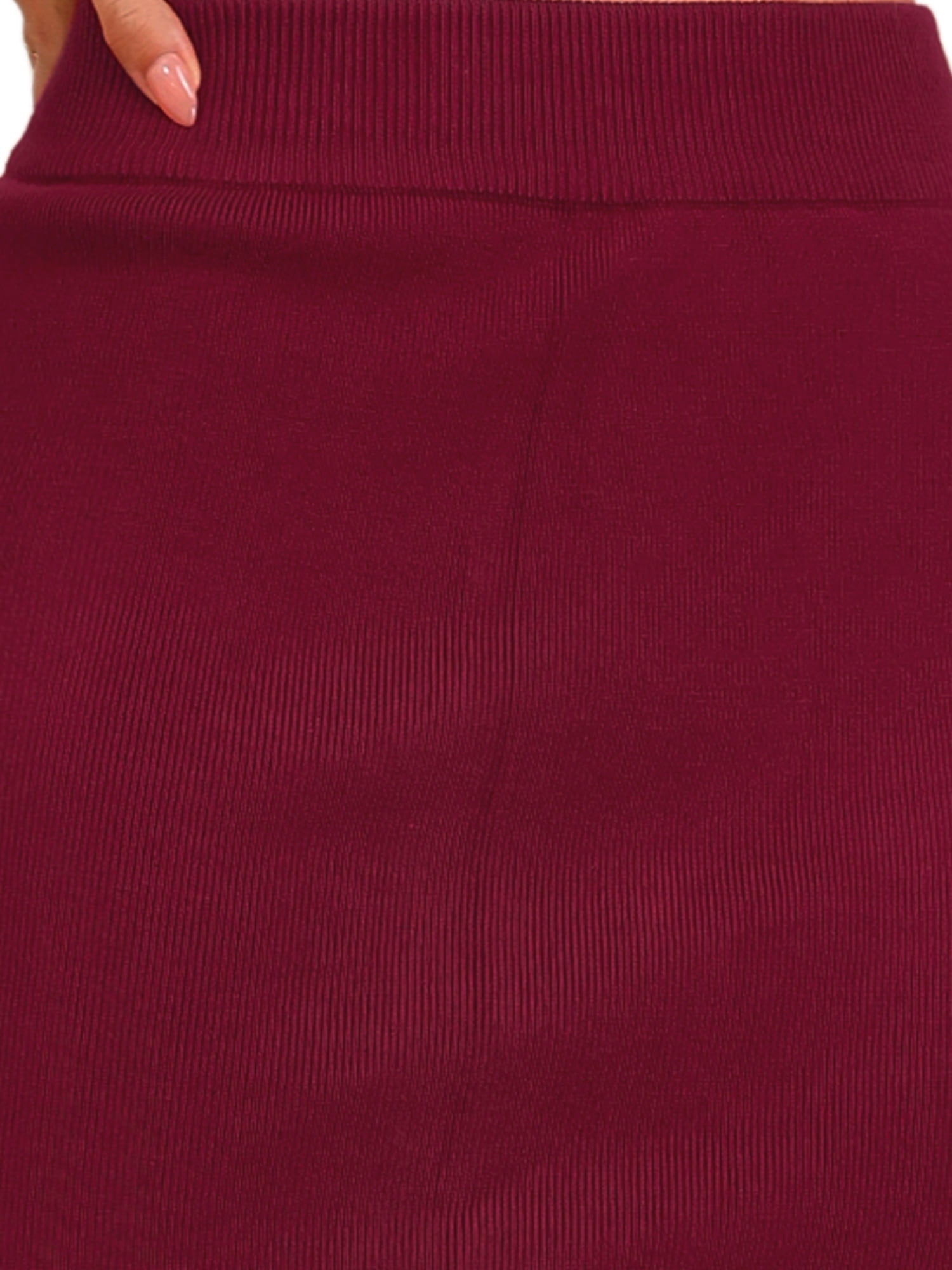DARING DIVA Women's Ribbed Knit Stretchy Slit Midi Skirt S Claret