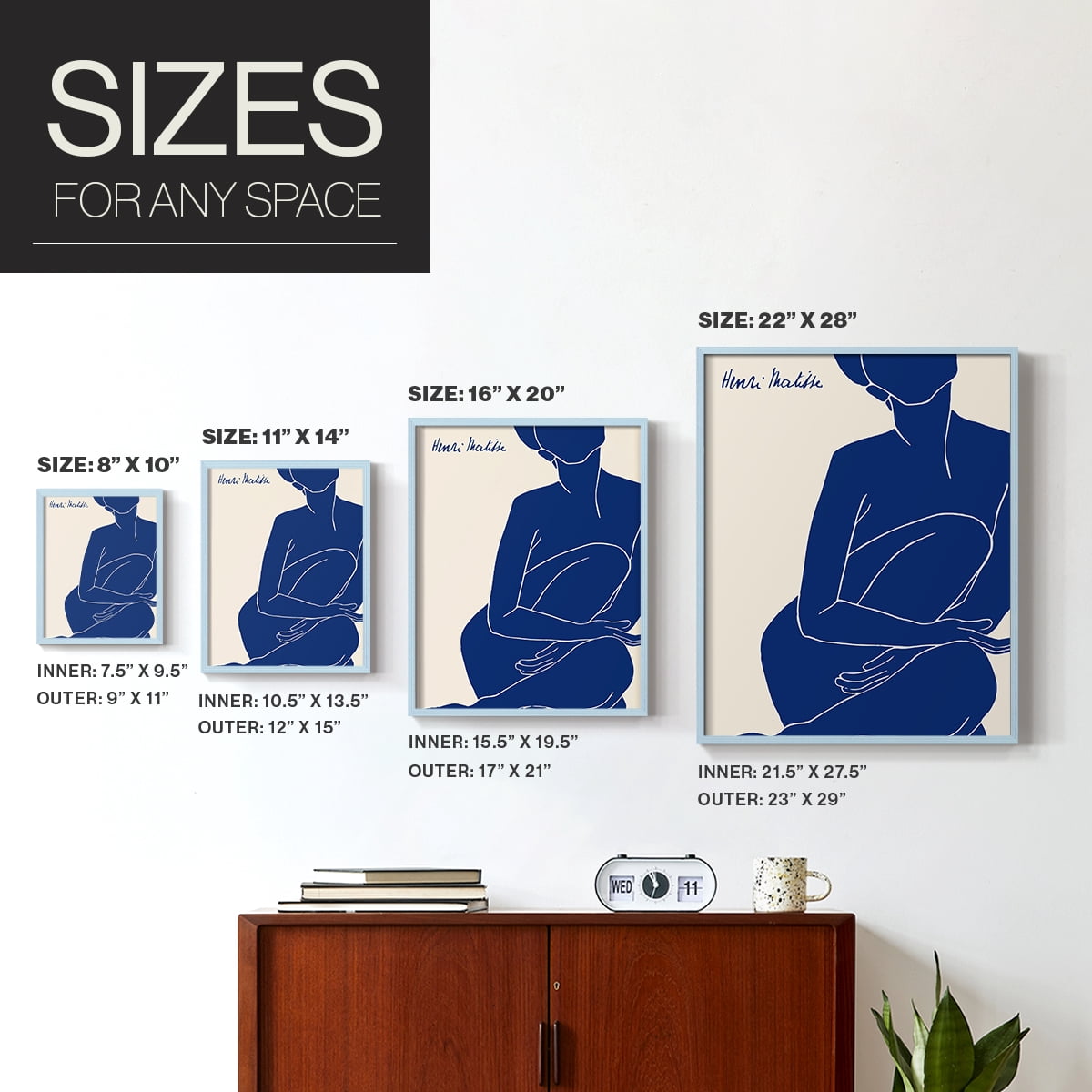 Matisse DI Framed Print in Blue Solid Wood Framed Print No Nail Hanging