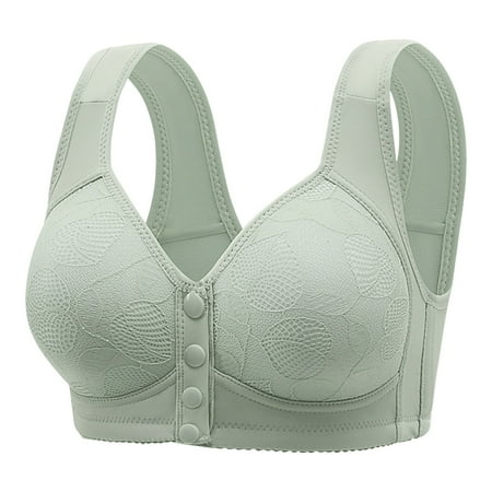 MGCWSH Daisy Bras for Older Women Plus Size Front Closure Sports Bra No Underwire Full Support Front Button Push Up Bra Mint Green