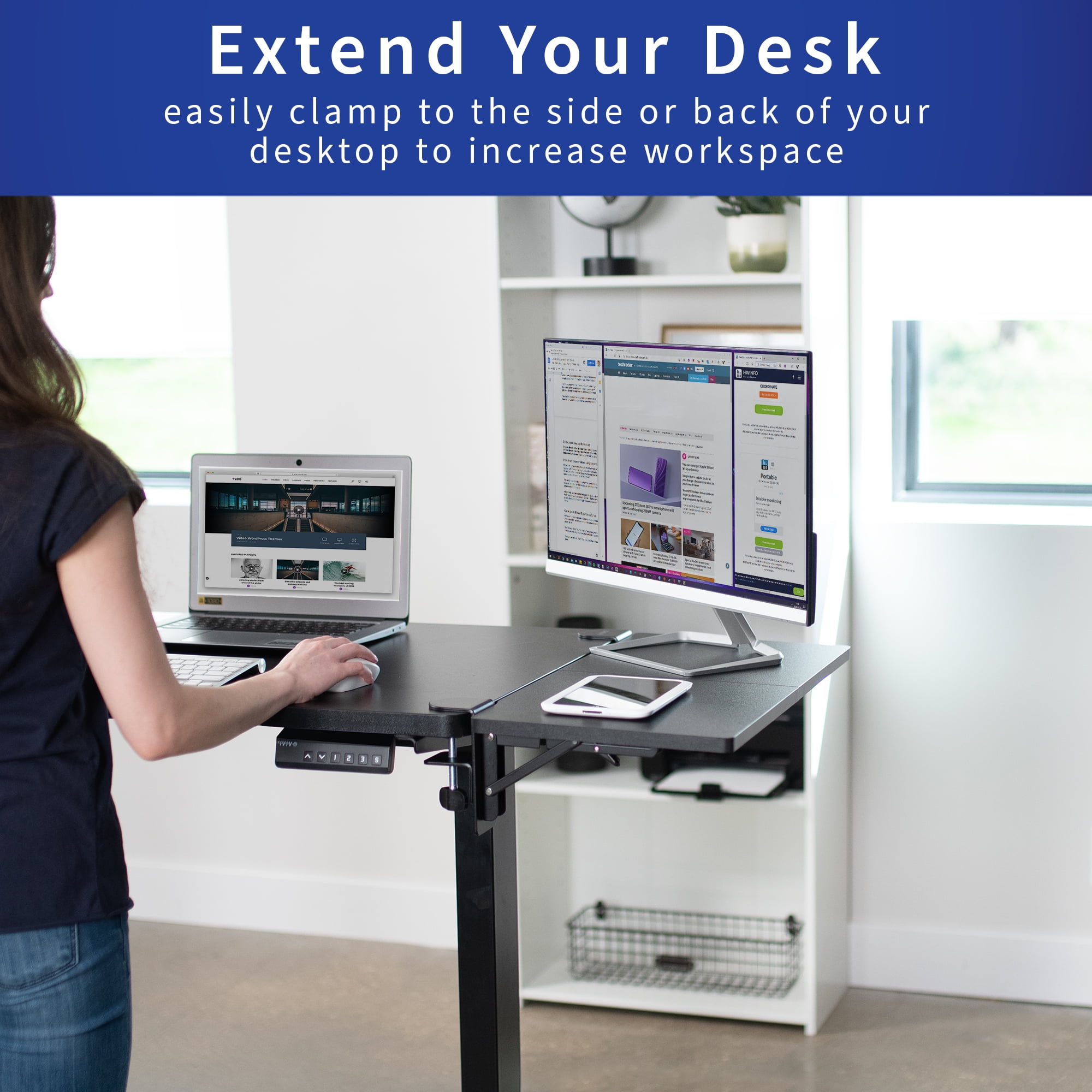 VIVO Black Clamp-on 24" x 12" Desk Extension, Accessory Platform, Keyboard Tray