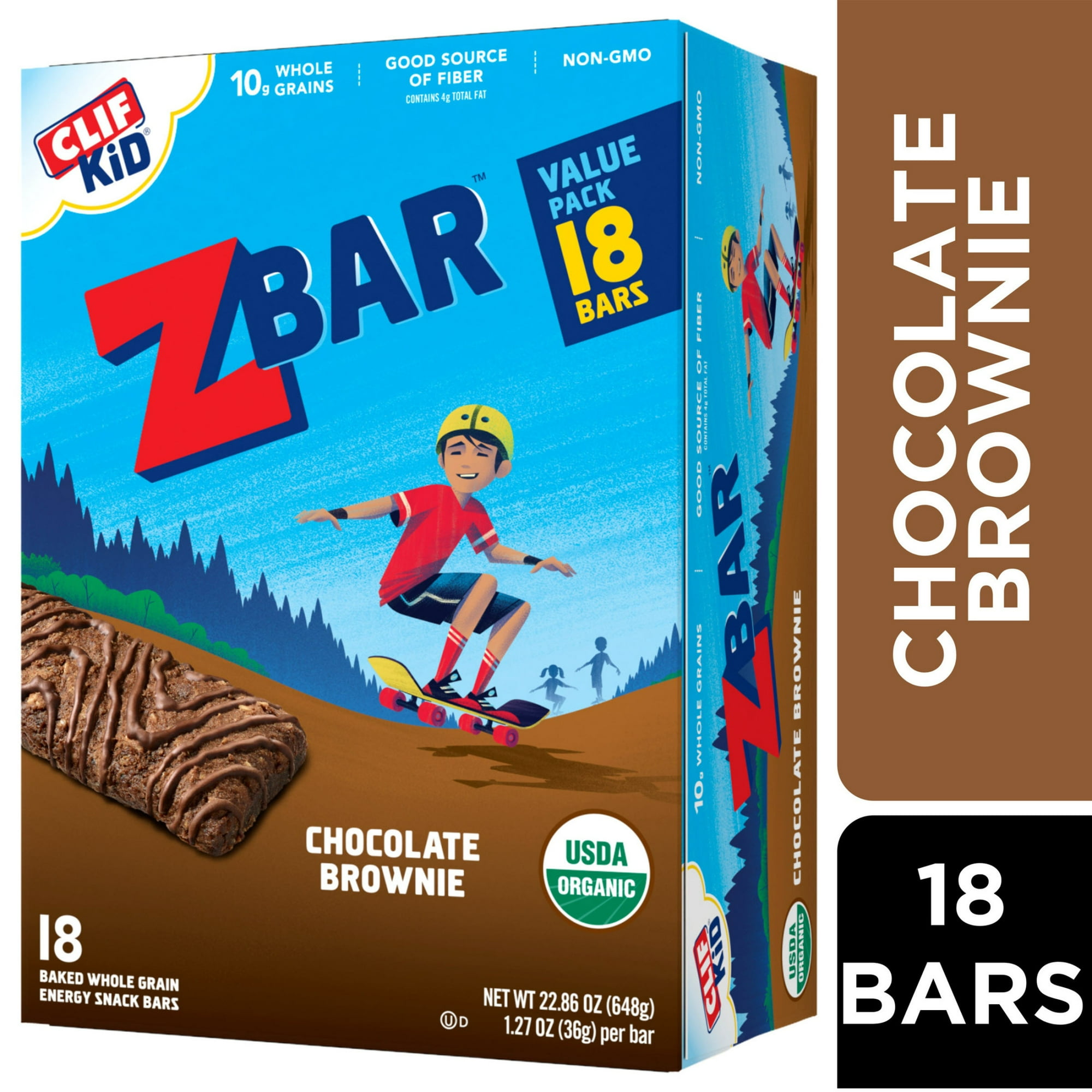 Zbar Chocolate Brownie Soft-Baked Energy Snack Bars, Organic Granola Bars, Snacks for Kids, 18ct