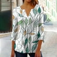 thumbnail image 2 of CYMMPU Floral Printed 3/4 Length Sleeve Summer Fall Dressy Tunic Tops Business Work Blouses to Wear with Leggings Shirts Elegant Blouse Casual V-Neck 2025 Clothes for Women Green L, 2 of 5