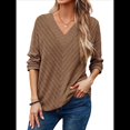 thumbnail image 1 of Camisa de Larga de Otoño para Mujer, Cuello en V, Jersey de Punto, Túnica, Camisa Formal Informal para Mujer Caqui S, 1 of 7