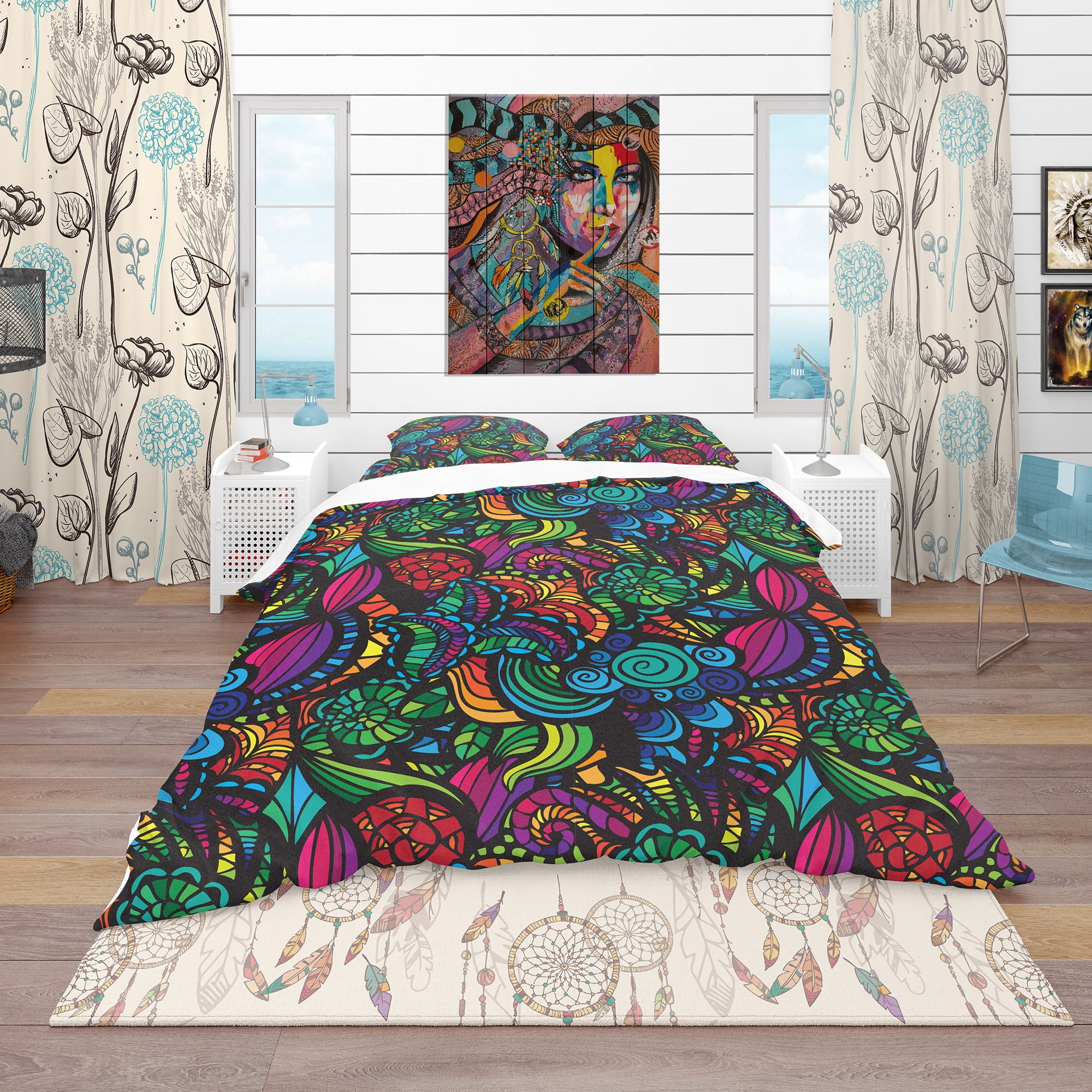 Designart 'Mosaic Pattern with Flowers' Bohemian & Eclectic Duvet Cover Set