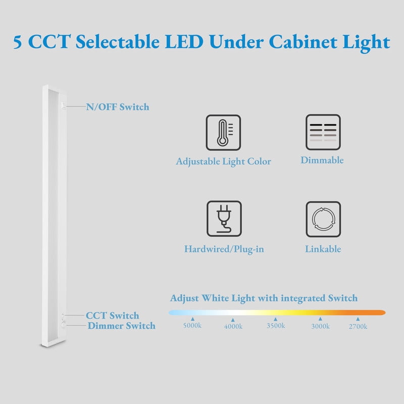 LNC 32" LED Linear Commercial Ceiling Light,5CCT Adjustable,Damp Rated,White
