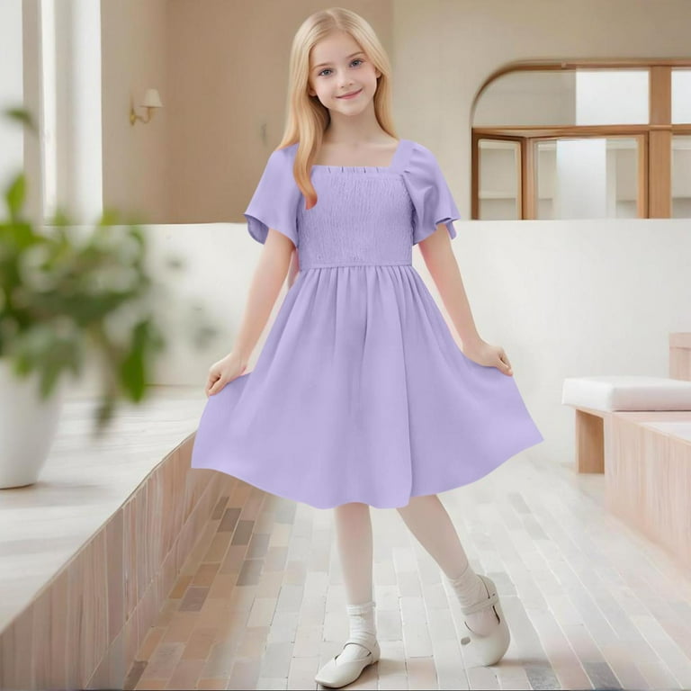 Tumotour Summer Dress For Teeens Ruffle Short Sleeve Smocked Summer Dress  Kids Square Neck A Line Flowy Mini Dresses - Walmart.com