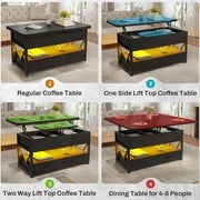 40 Lift Top Coffee Table, 4 in 1 Coffee Tables with Storage for Living Room, Small Farmhouse Coffee Table with 2 Drawers & LED Light for Dining Reception Room, Black