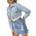 thumbnail image 2 of Women'S Casual Fashion Lapel Long Sleeve Short Denim Jacket Blue L, 2 of 8