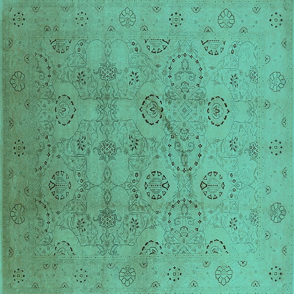 Ahgly Company Indoor Square Oriental Turquoise Blue Industrial Area Rugs, 3' Square