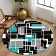 thumbnail image 2 of Round Rugs 8 Ft, Teal Blue Black Geometric Non Slip Area Rugs for Kitchen Bedroom Entryway, Modern Abstract Art Block Washable Carpet Runner Rug Floor Mats for Bedroom Home Decor, 2 of 8