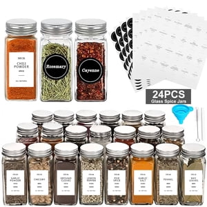 Kosbon Glass Spice Jars, 4 oz, 24-Pack with Shaker Lids