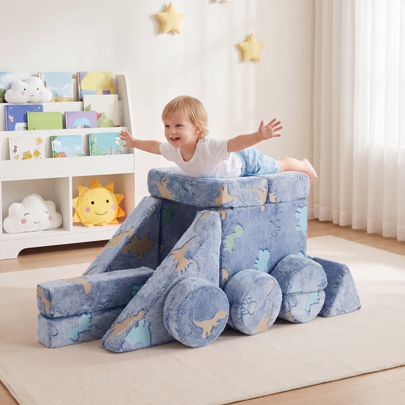 Gaderth Kids Play Couch for Toddlers, Modular Kids Couch with Glow-in-Dark, Modular Play Couch for Creative Builds, Convertible & Washable Toddler Foam Couch