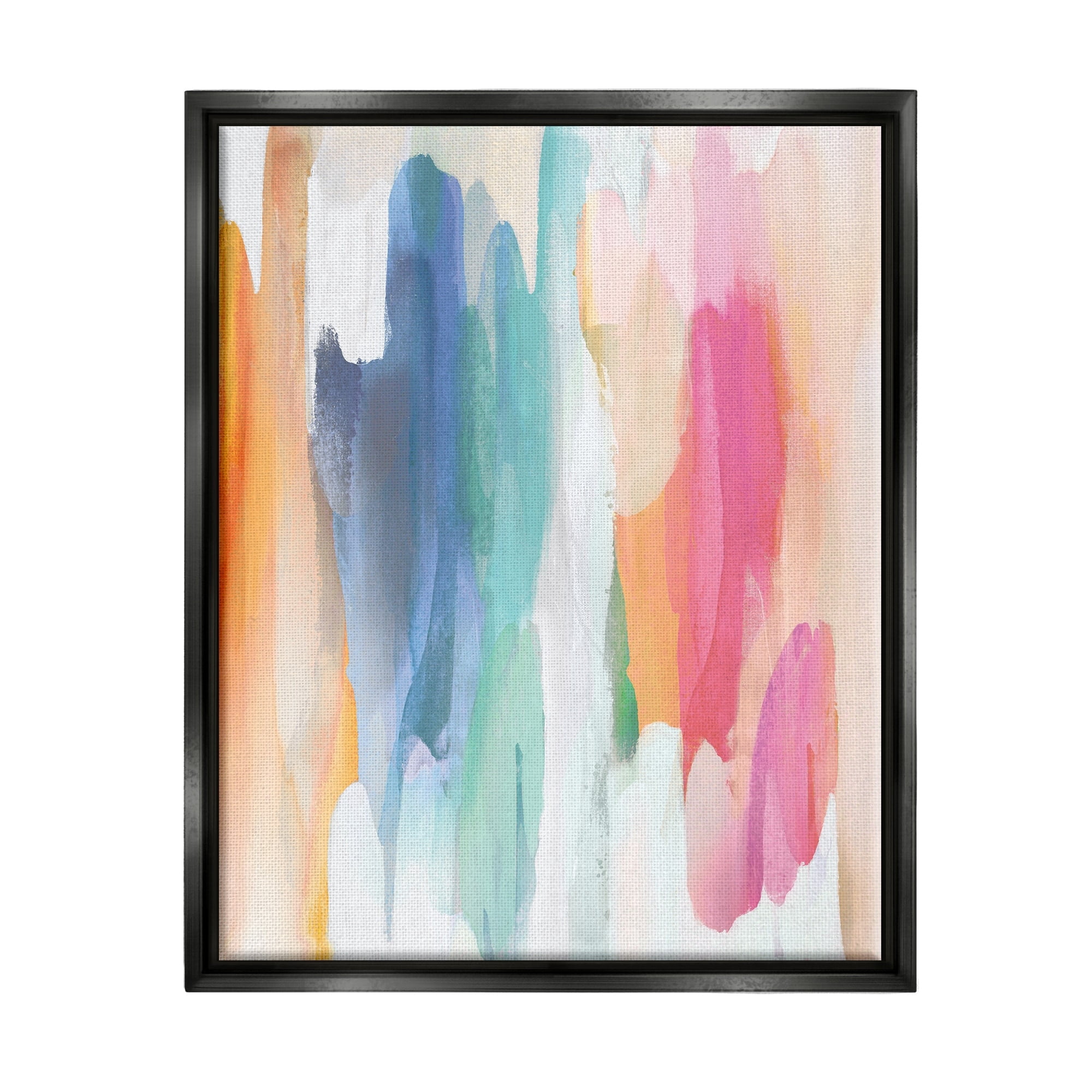 Stupell Industries Faded Rainbow Tones Layered Shape Abstraction Jet Black Framed Floating Canvas Wall Art, 24x30, by Jackie Hanson