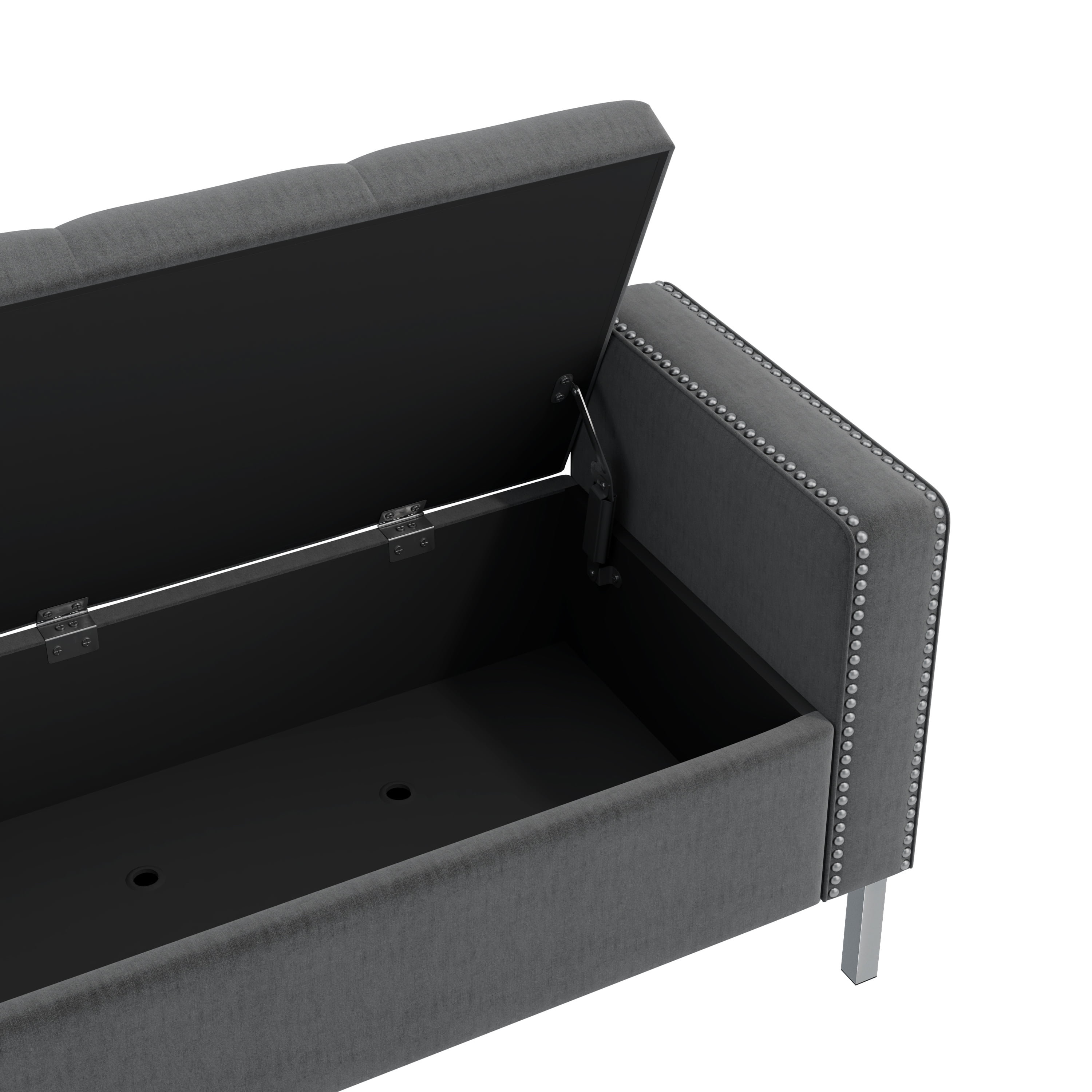 Homesvale Cashman 52"W x 22.5" H Storage Bench Ottoman with Square Arms for Living Room, Bedroom, Entryway, Charcoal Gray Velvet